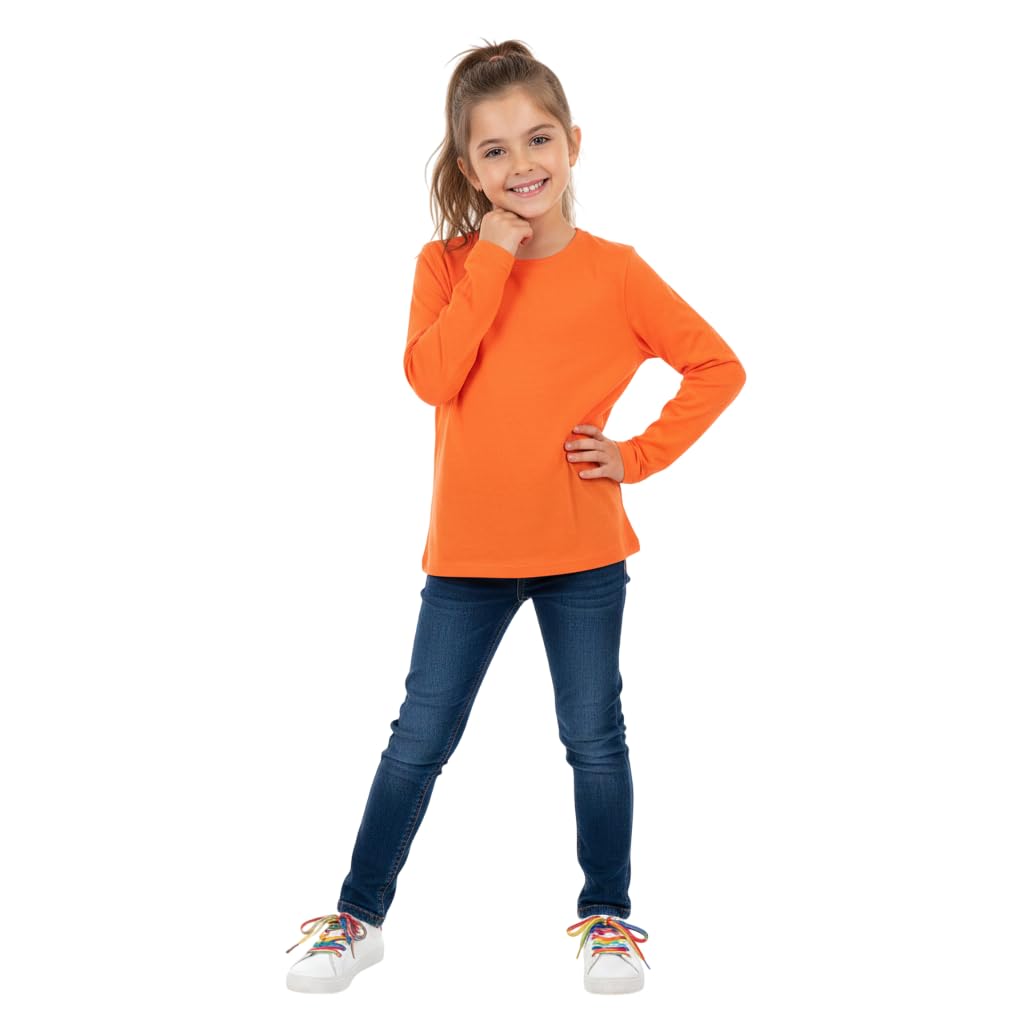 Kids Girls Boys New Plain Long Sleeve Basic Stretch Round Neck T-Shirt School Tee Top Size 2-13 Years