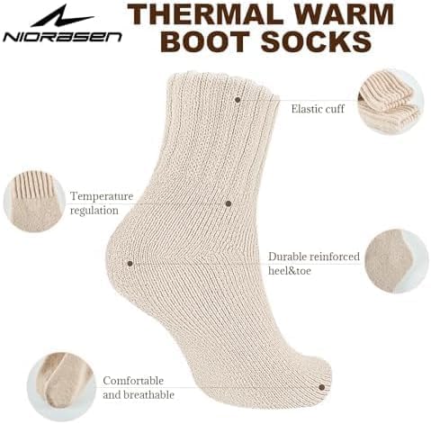 Niorasen Women's Thermal Socks, 3 Pairs Full Cushioned, Cosy Gift Winter