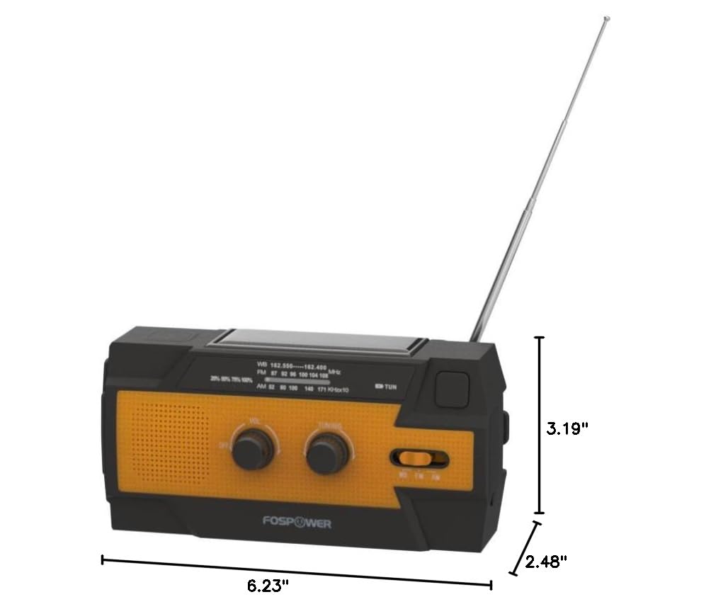 FosPower NOAA Emergency Weather Radio A1 7400mWh Solar Hand Crank (Orange)