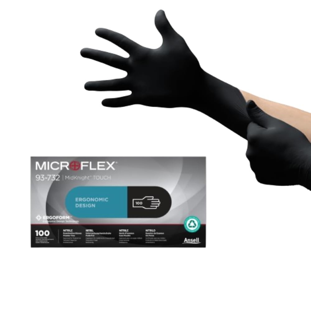 Ansell Microflex 93-732 Disposable Gloves, Black, Size XL, 100 Pcs