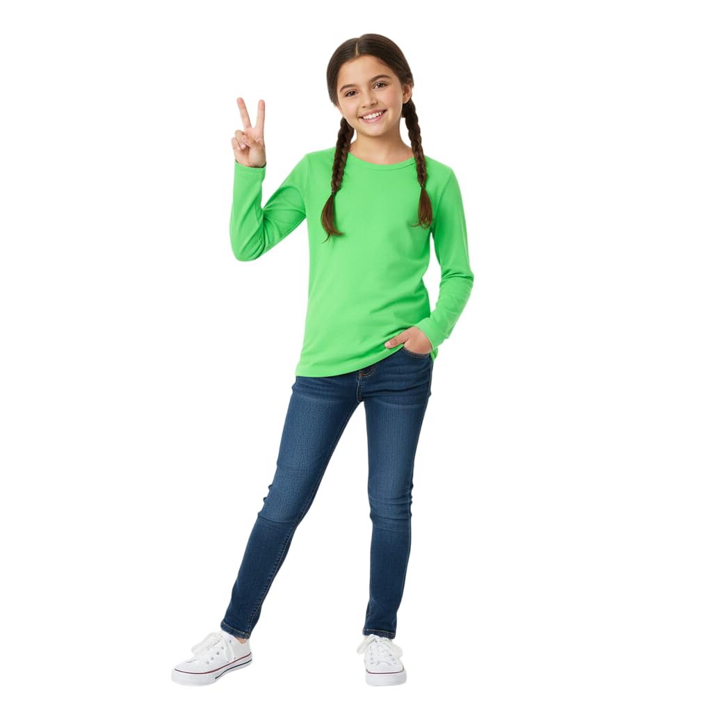 Kids Girls Boys New Plain Long Sleeve Basic Stretch Round Neck T-Shirt School Tee Top Size 2-13 Years