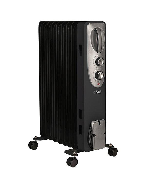 Russell Hobbs 2000W/2KW Oil Filled Radiator, 9 Fin Portable Electric Heater - White, Adjustable Thermostat with 3 Heat Settings, Safety Cut-off, 20 m sq Room Size, RHOFR5002, 2 Year Guarantee