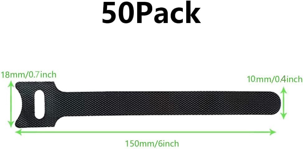 Cable Tie Reusable Black 50 Pack Straps Adjustable Releasable Extension Hook and Loop Tidy Wraps for Headphones HDMI Ethernet Printers Laptops USB Data Cables