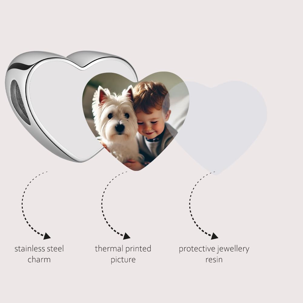 2Burned Custom Personalised Stainless Steel 316 Love Heart Photo Charm