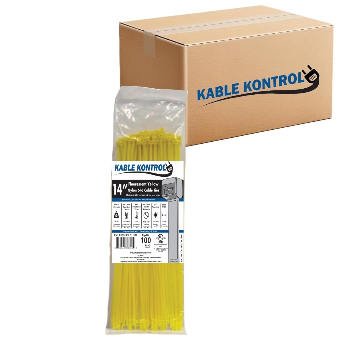 Kable Kontrol Cable Zip Ties, 4 Inch, 100 Pcs, 18lbs Test, Gray