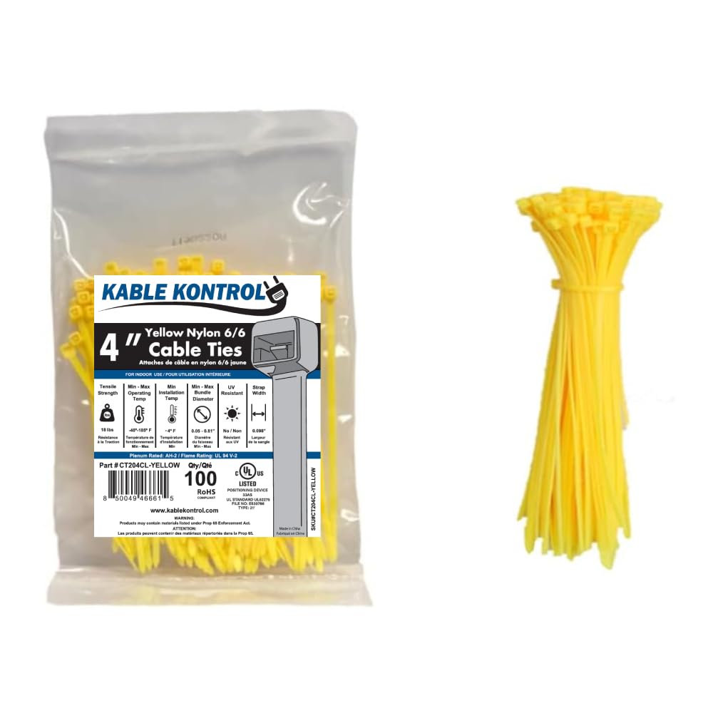 Kable Kontrol Cable Zip Ties, 4 Inch, 100 Pcs, 18lbs Test, Gray