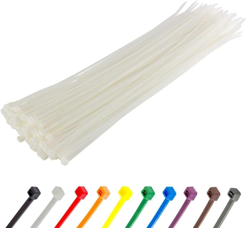 Gocableties White Cable Ties, 300mm x 3.6mm, Pack of 100, 12" Premium Nylon Zip Ties Clear/Natural, Multi-Purpose Plastic Tie Wraps, Secure Self-Locking Mechanism, for Home, Garden, Office and DIY