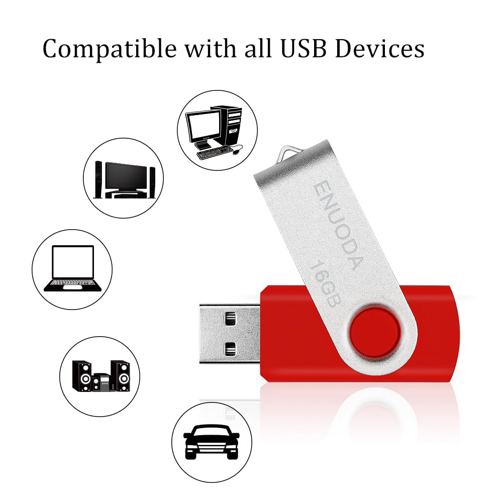 ENUODA 16GB USB Stick 1 Pack Memory Stick USB 2.0 Flash Drives Swivel Design Pen Drive for Data Storage Thumb Drive with LED Light (Black)