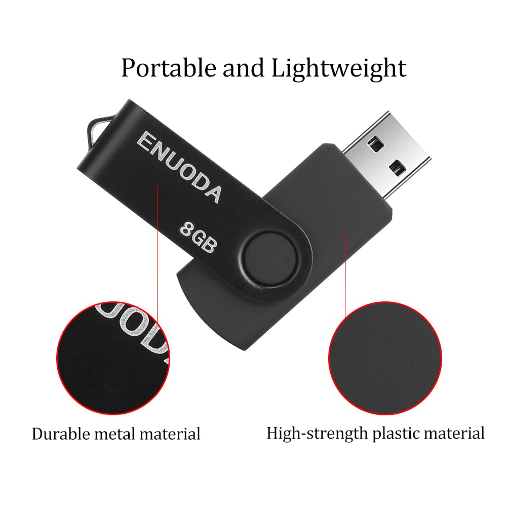 ENUODA 16GB USB Stick 1 Pack Memory Stick USB 2.0 Flash Drives Swivel Design Pen Drive for Data Storage Thumb Drive with LED Light (Black)