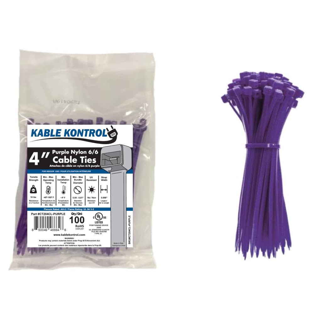 Kable Kontrol Cable Zip Ties, 4 Inch, 100 Pcs, 18lbs Test, Gray