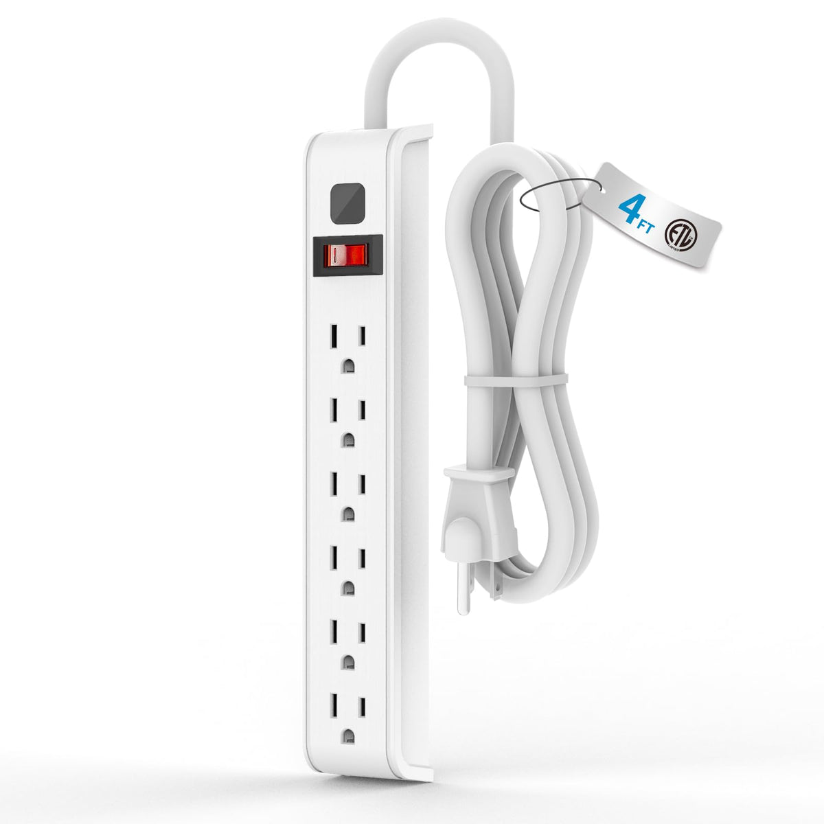 TiFFCOFiO Surge Protector Power Strip, 6 Feet Extension Cord, 600 Joules Surge Protection, Multiple Protection 6 Outlet Strip, 14 AWG Cord, 15A/1875W, ETL Listed