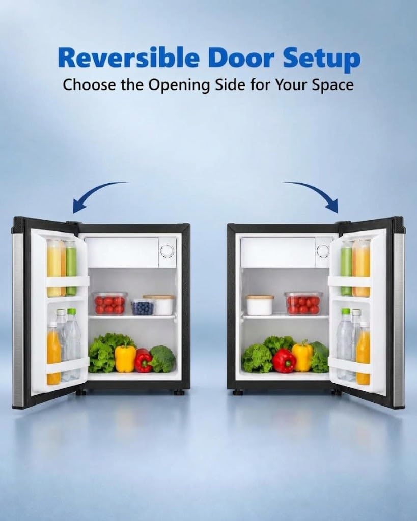 COWSAR 2.6 Cu.Ft Mini Fridge with Freezer, Freestanding Compact Refrigerator with Reversible Door & 7-Speed Thermostat, Small Fridge for Office, Apartment, Gameroom (BLACK)