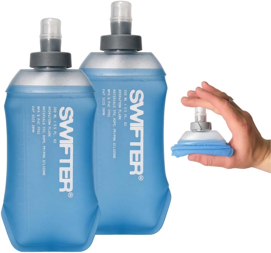 SWIFTER 2x Soft Flask 250ml | Collapsible Running Water Bottle | Handheld or in Vest | Leakproof | Trail Hydration Flask | Soft Water Bottle for Marathon, Hiking (250ml (x2))