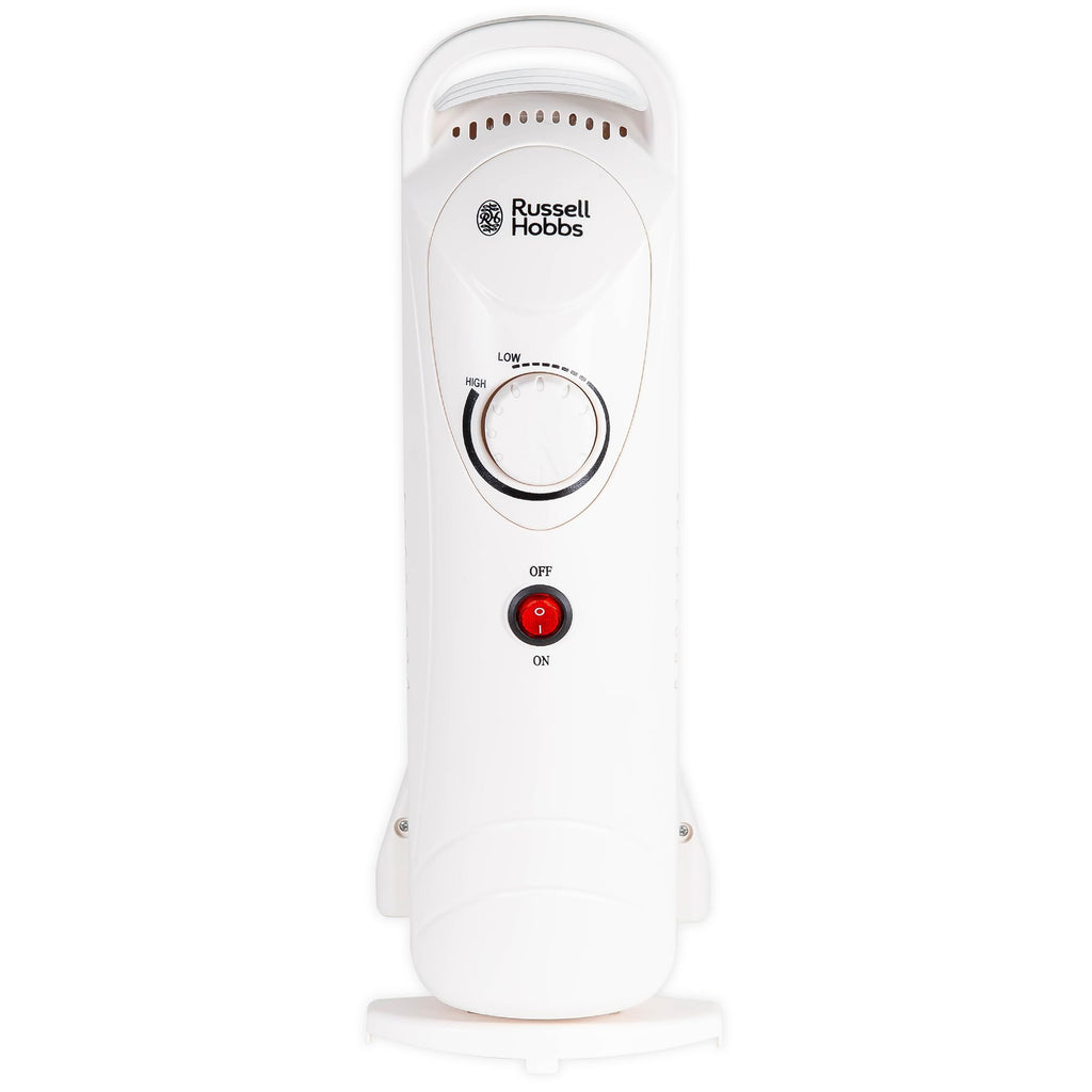 Russell Hobbs 2000W/2KW Oil Filled Radiator, 9 Fin Portable Electric Heater - White, Adjustable Thermostat with 3 Heat Settings, Safety Cut-off, 20 m sq Room Size, RHOFR5002, 2 Year Guarantee