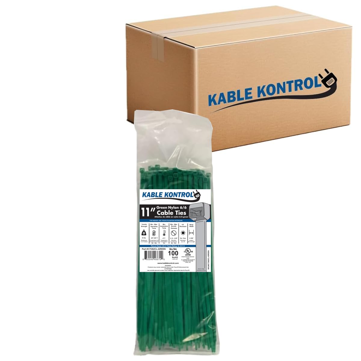 Kable Kontrol Cable Zip Ties, 4 Inch, 100 Pcs, 18lbs Test, Gray