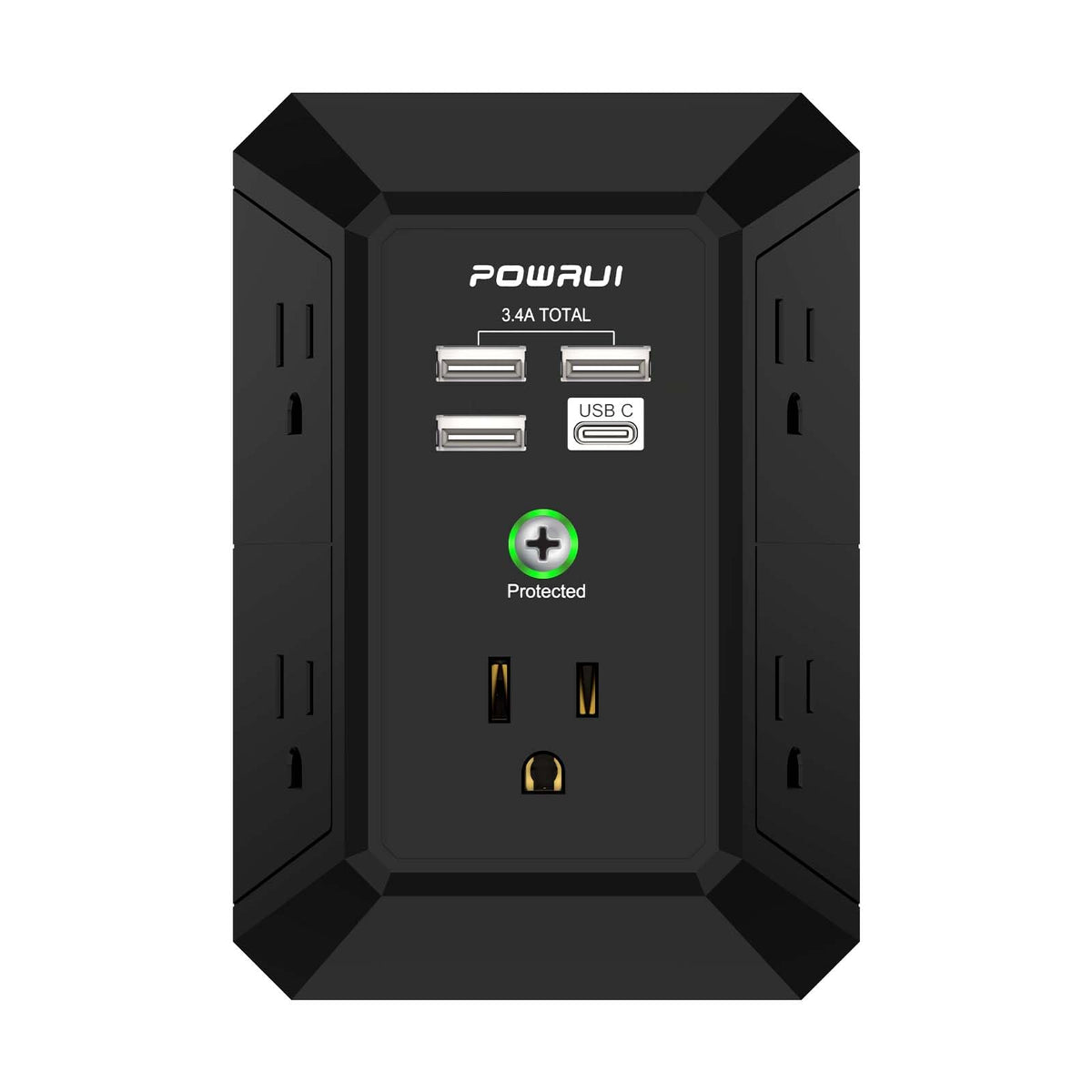 Multi Plug Wall Outlet Night Light, POWRUI 6 Outlet Extender & 3 USB Ports