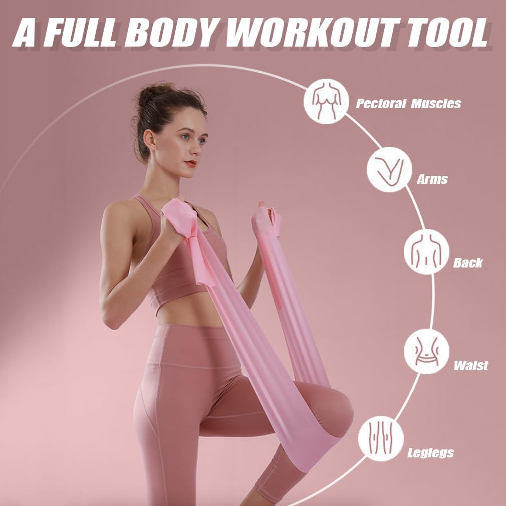 3Pcs Resistance Bands Set - Fitness Exercise Bands, Elastic Bands, Pilates Bands with 3 Resistance Levels, Long Stretch Bands for Yoga, Pilates, Stretching, Strength Training (Pink, Purple, Blue)