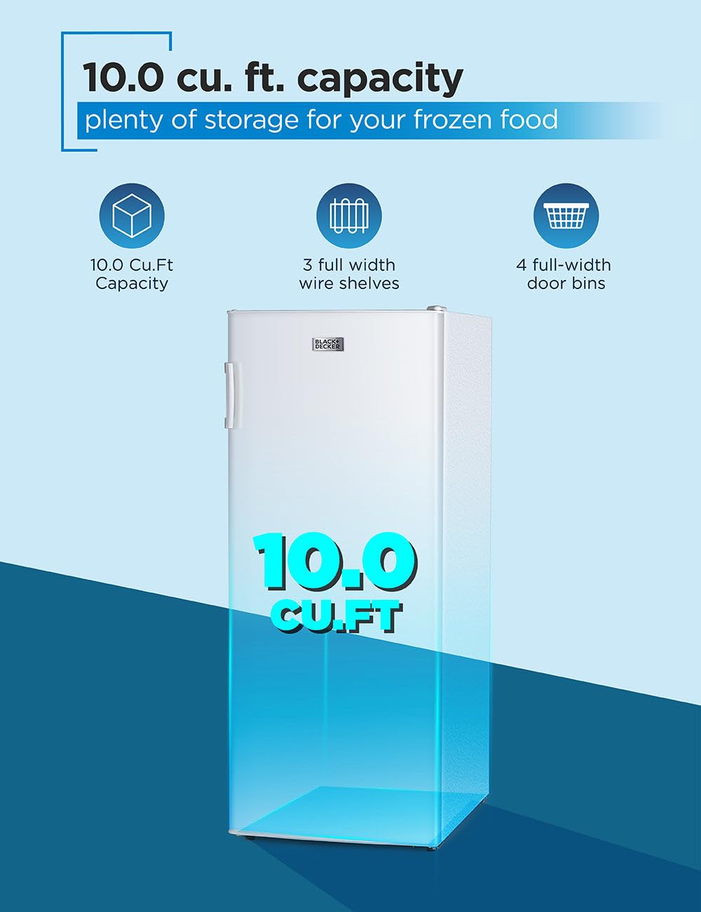 BLACK+DECKER 14 Cu. Ft. Convertible Freezer Refrigerator, Upright Freezer with Glass Shelves, ENERGY STAR rated, Frost Free, BUC1400XB, Black