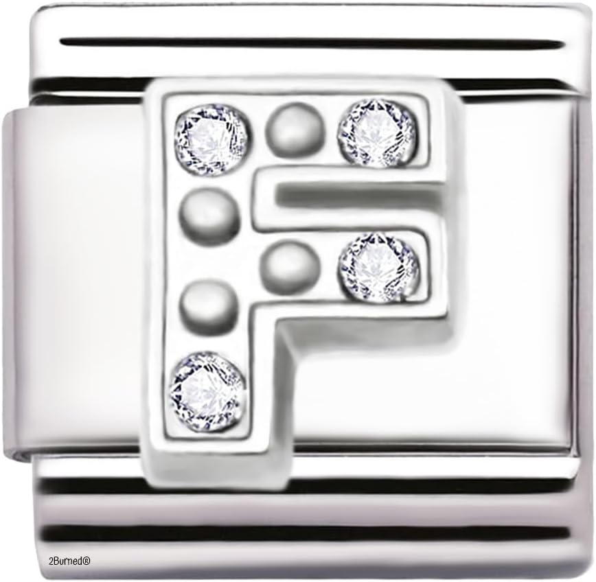 A-Z Letter Cubic Zirconia Italian Charm Links for 9mm Bracelets