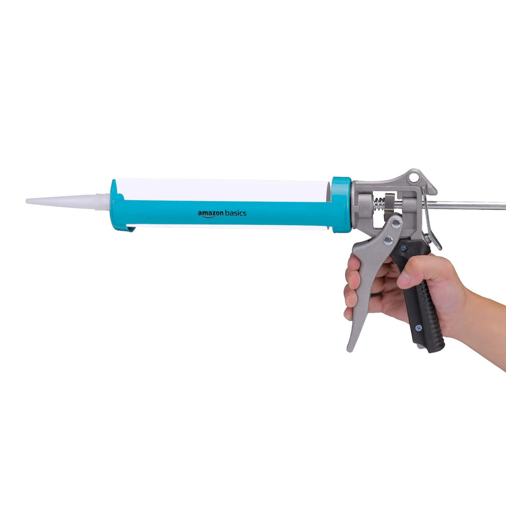 Amazon Basics Heavy Duty Sealant Caulking Gun - 310 ml (0.3 Litres) - 12:1 Thrust Ratio, Aluminium handle with plastic support grip, Blue/Grey