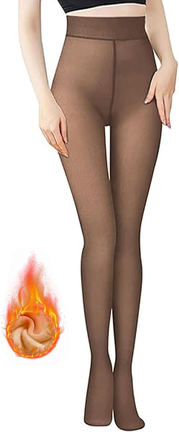 Lnmyic Fleece Lined Thermal Tights That Look Sheer Women Black & Brown