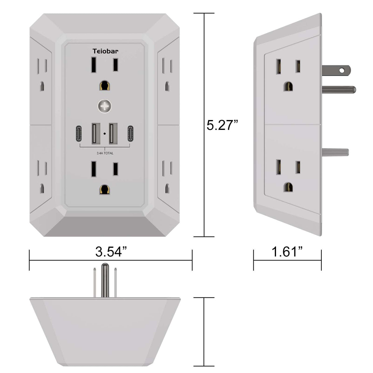 Multi Plug Wall Outlet Surge Protector with 6-Outlet & 4 USB Ports(2USB-C)