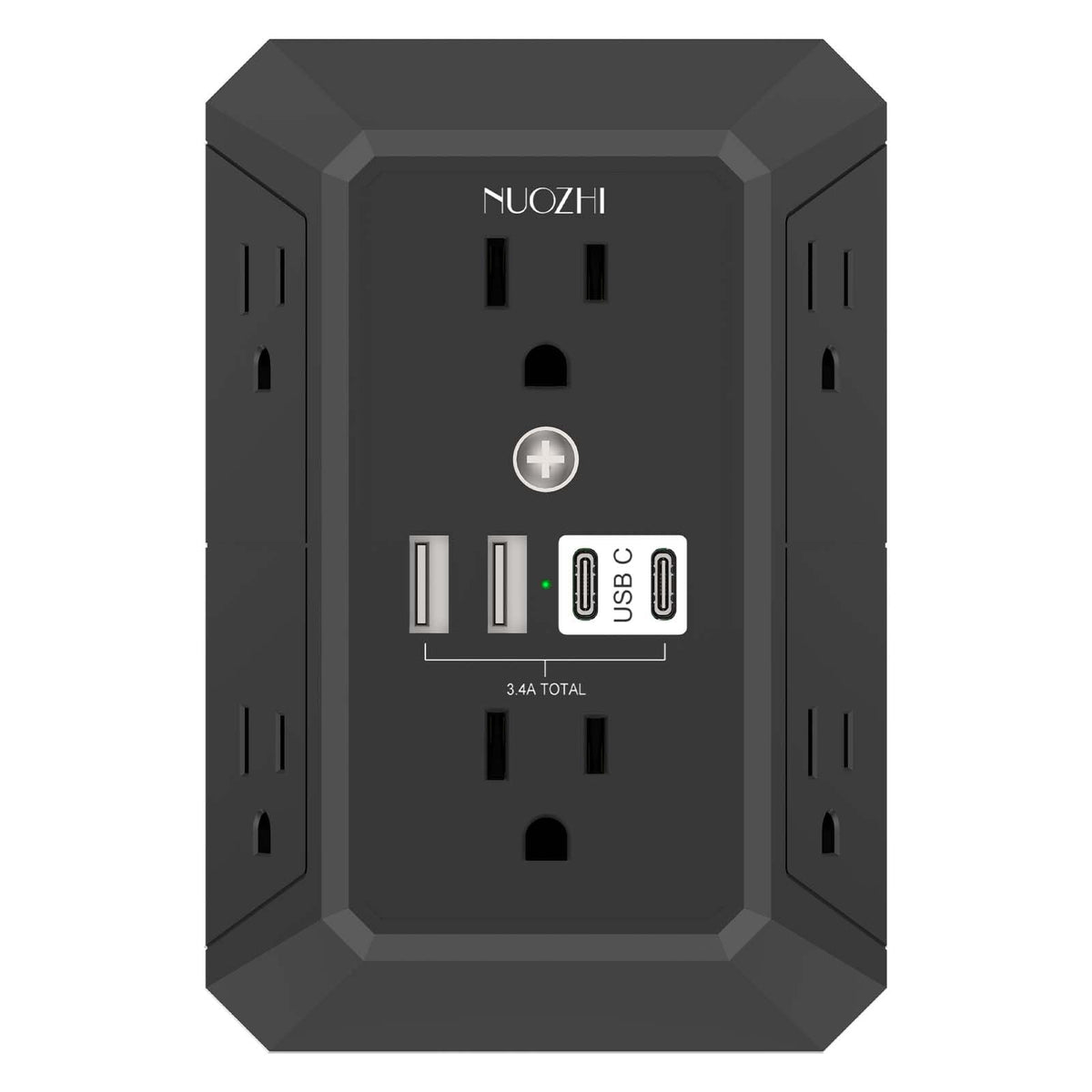 Multi Plug Outlet Surge Protector, NUOZHI 5 Outlets and 4 USB Ports(2 USB-C) and Night Light, 3-Sided Power Strip with Adapter Spaced Outlets for Home, Office, Travel, ETL Listed, White