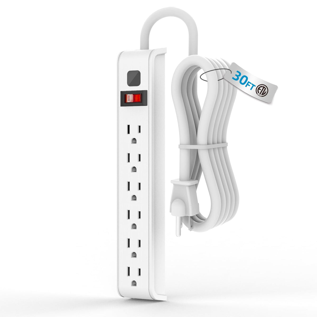 TiFFCOFiO Surge Protector Power Strip, 6 Feet Extension Cord, 600 Joules Surge Protection, Multiple Protection 6 Outlet Strip, 14 AWG Cord, 15A/1875W, ETL Listed