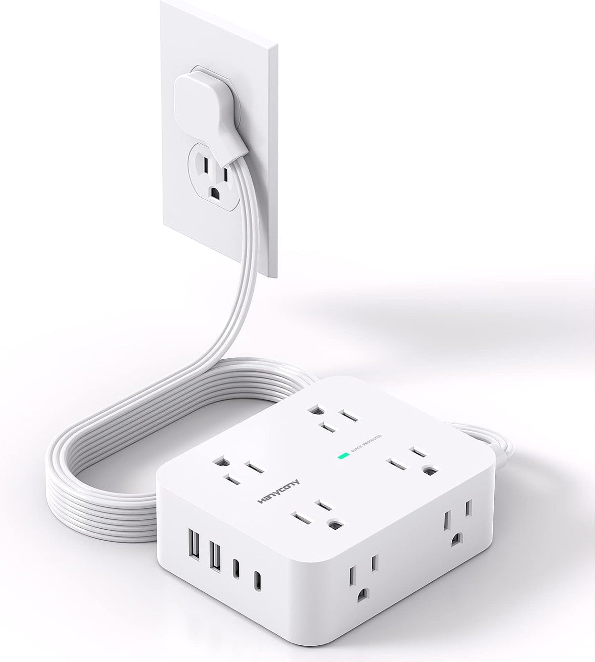 Extension Cord 10 Ft, Ultra Thin Flat Plug Power Strip Surge Protector