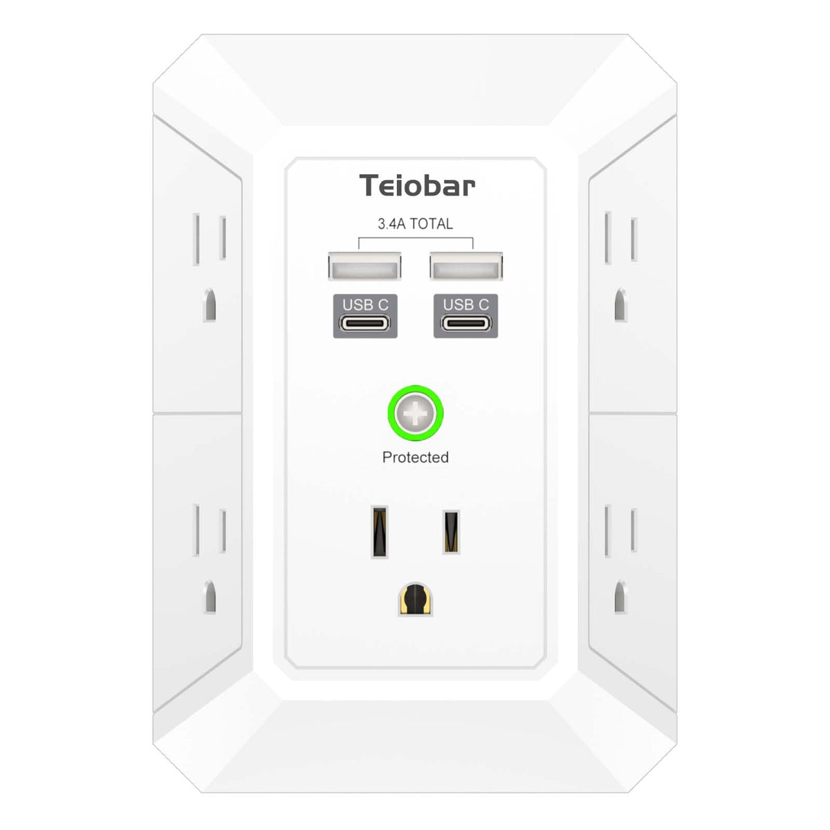 Multi Plug Wall Outlet Surge Protector with 6-Outlet & 4 USB Ports(2USB-C)