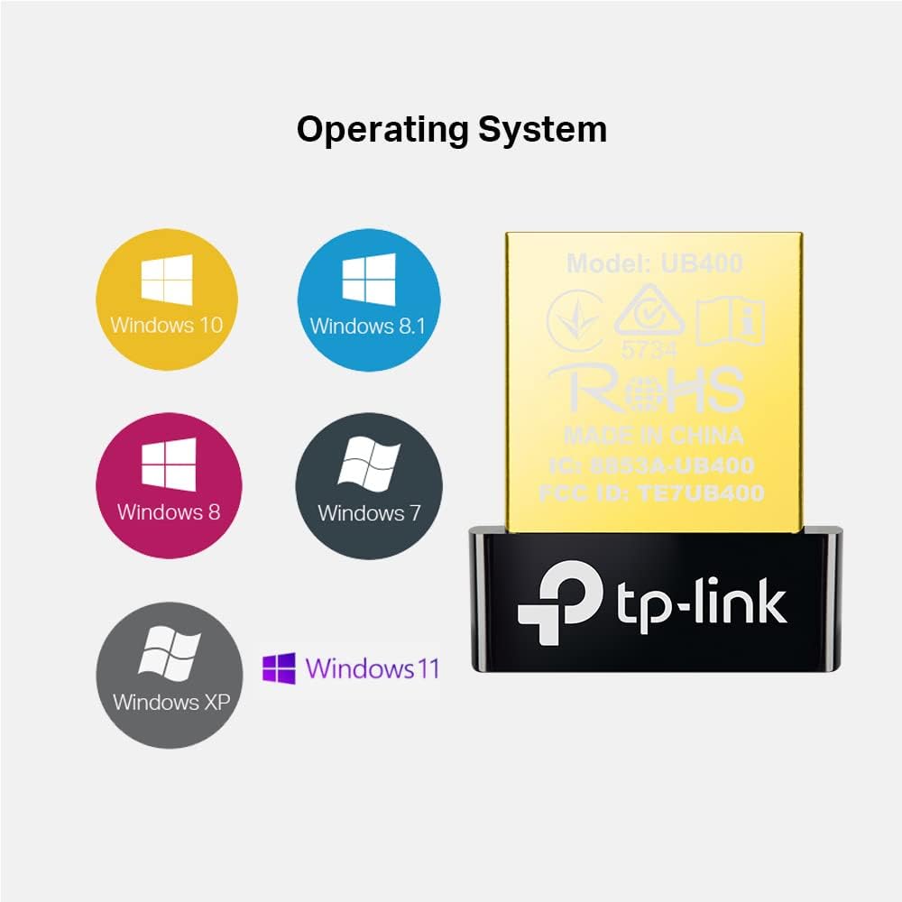 TP-Link Nano USB Bluetooth 4.0 Adapter for PC Laptop Desktop Computer, Bluetooth Dongle and Receiver for Windows 11/10/8.1/8/7/XP, Plug and Play(UB400)