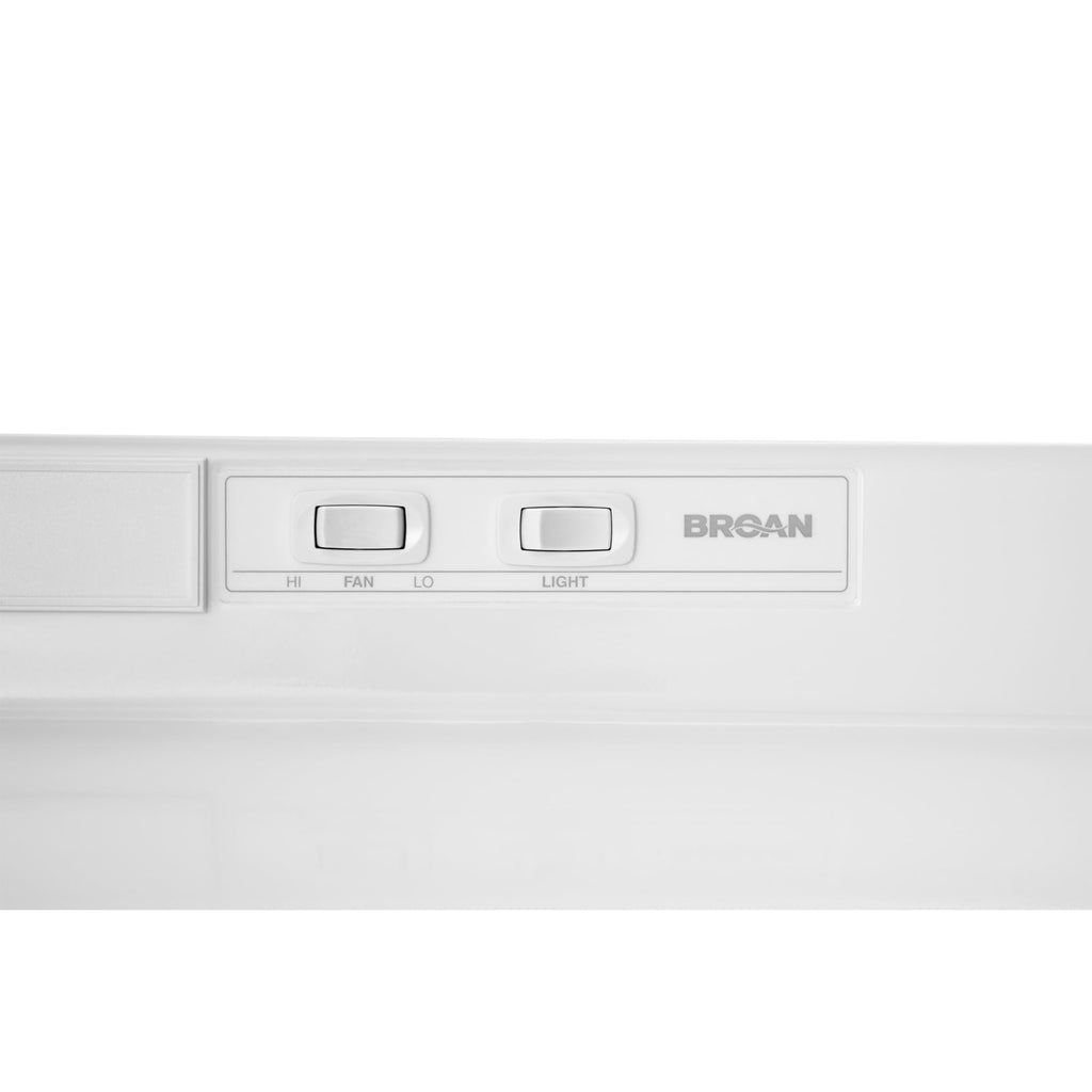 Broan-NuTone F403011 Insert with Light, Exhaust Fan for Under Cabinet Two-Speed Four-Way Convertible Range Hood, 30-Inch, White on White
