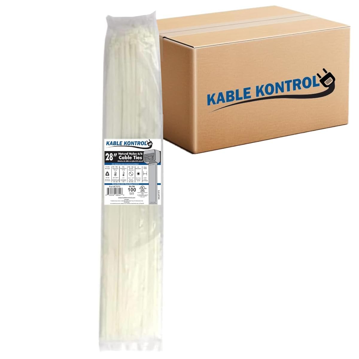Kable Kontrol Cable Zip Ties, 4 Inch, 100 Pcs, 18lbs Test, Gray