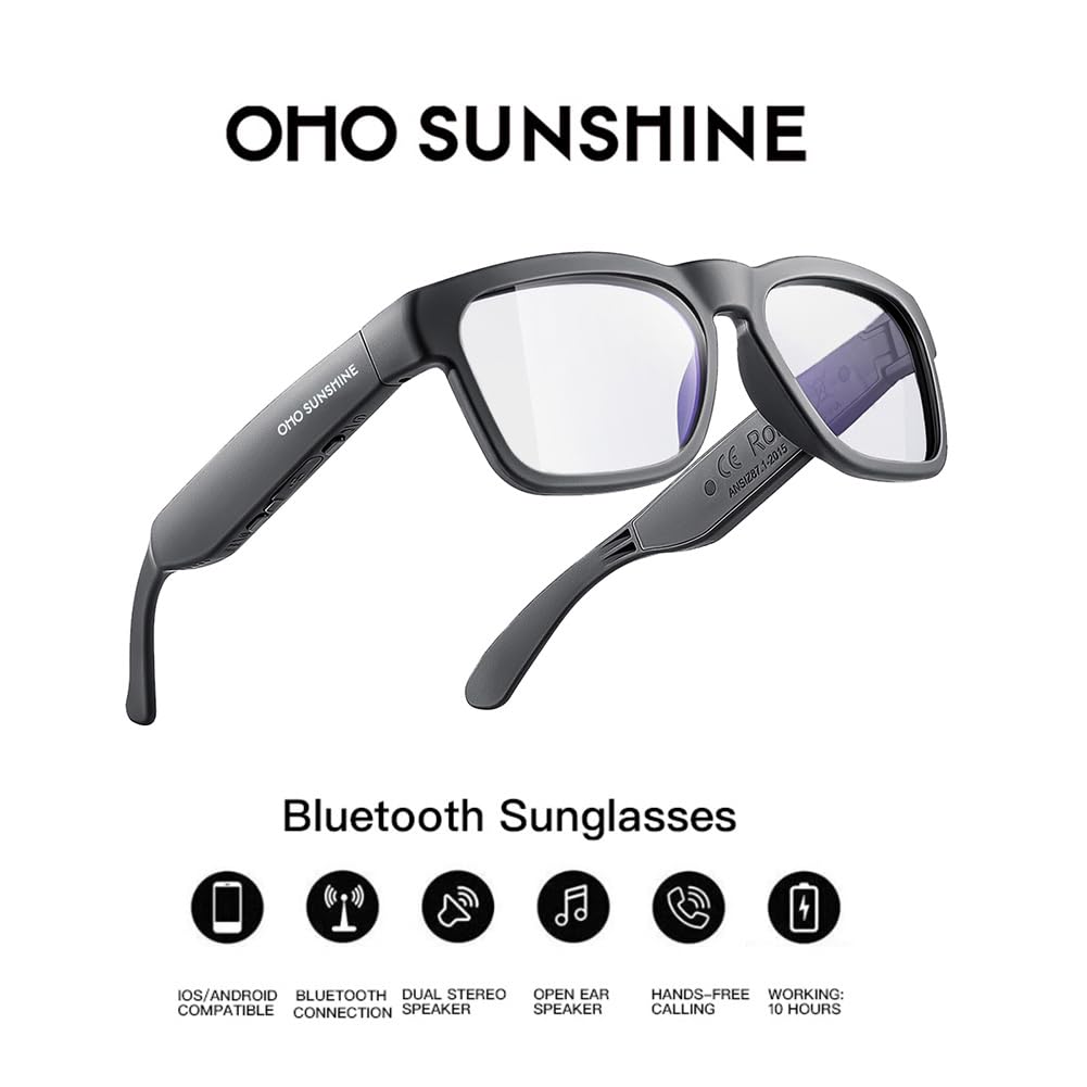 OhO Open Ear Smart Glasses, UV400 Z87.1 Lightweight Audio Bluetooth Glasses
