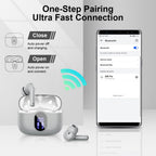 Wireless Earbuds, Bluetooth 5.4 Headphones Bass Stereo/Clear Calls, White