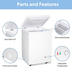 4.0 Cu.Ft Chest Freezer - 7-Temp Adjustable Deep Freezer, Ultra Quiet, Energy Saving, Removable Basket, Compact Small Deep Freezer for Apartments/Garage/Office/Kitchen, Gray