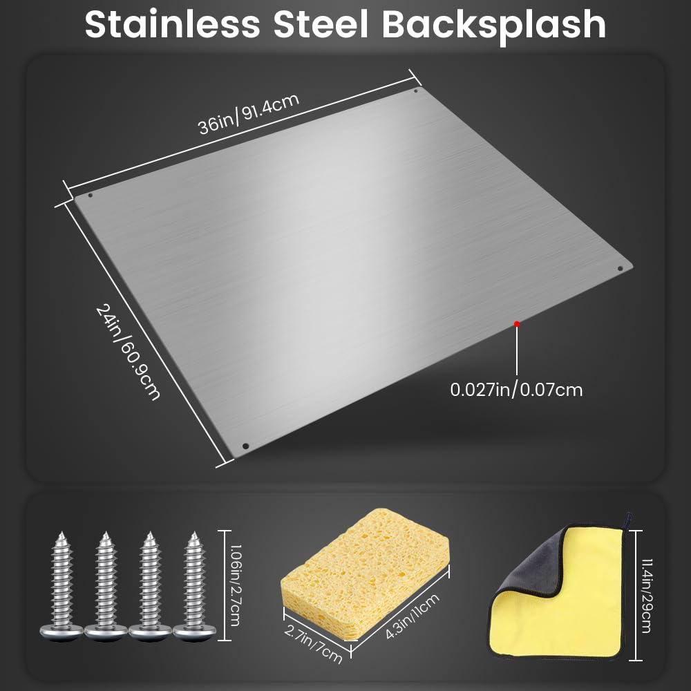 12"x29.5" Stainless Steel Backsplash - Ultra Flat & Easy to Clean, Protect Wall from Splash & Stain - Kitchen Stove Backsplash Panel for Oven & Range Hood with Pre-Drilled Holes