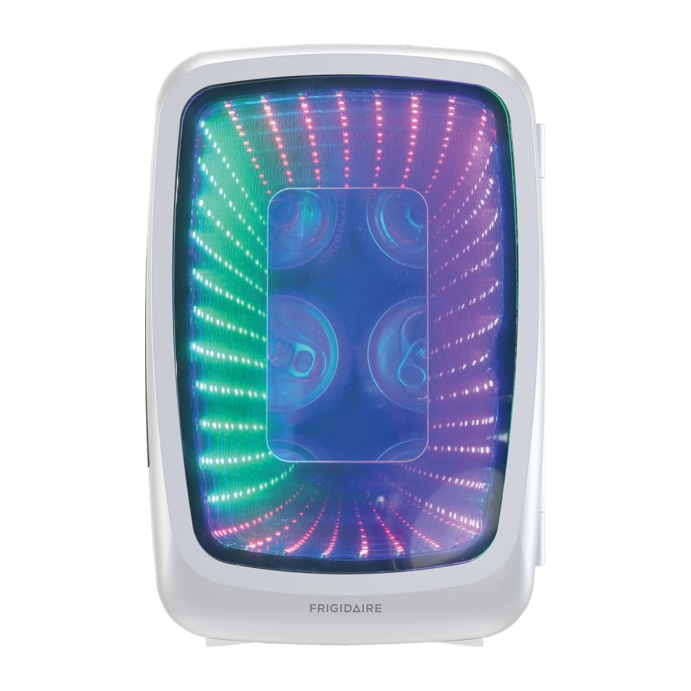 Frigidaire Gaming Light Up Mini Beverage Refrigerator, 6 can, 4 liters, Cooler with large see through door and LED lights Perfect for Gaming Experience, Home, Office, or Cars.12V Charger (Blue)
