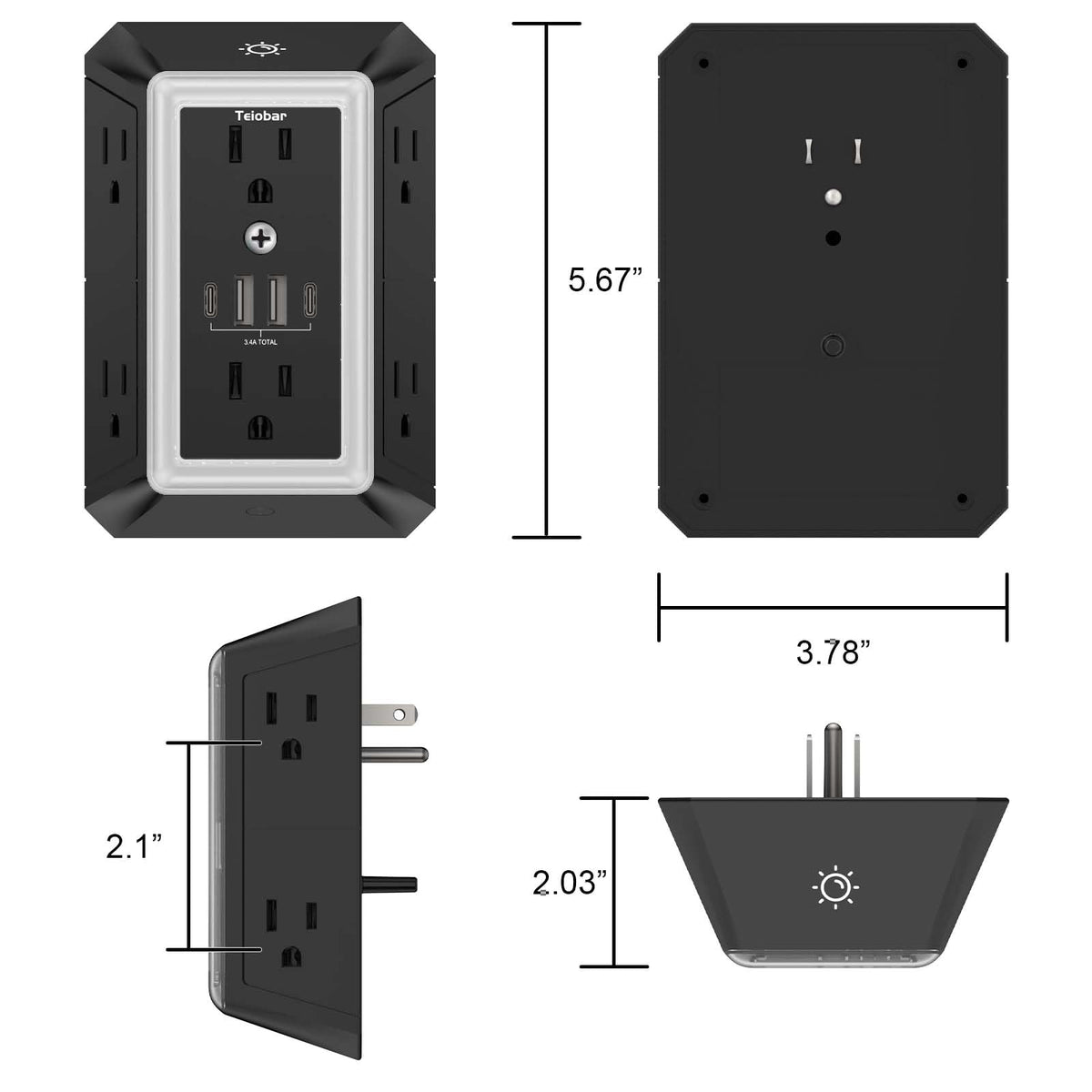 Multi Plug Wall Outlet Surge Protector with 6-Outlet & 4 USB Ports(2USB-C)