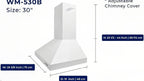 Hauslane Wall Mount Range Hood 30 Inch Convertible 350-750 CFM Low Noise