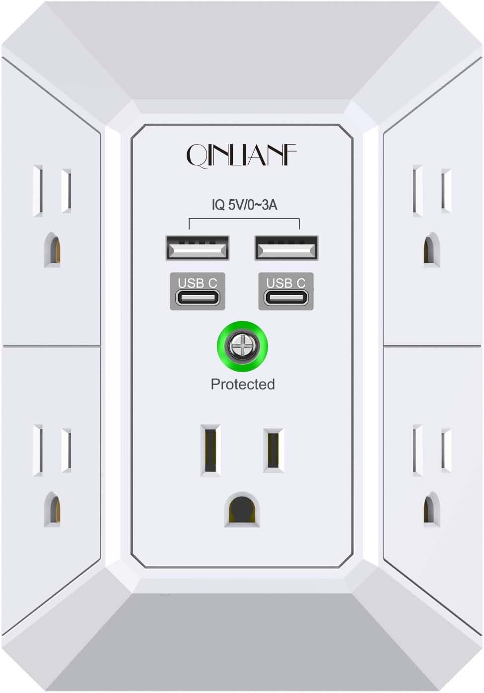 Surge Protector, QINLIANF 5 Outlet Extender with 4 USB Ports(2USB-C)