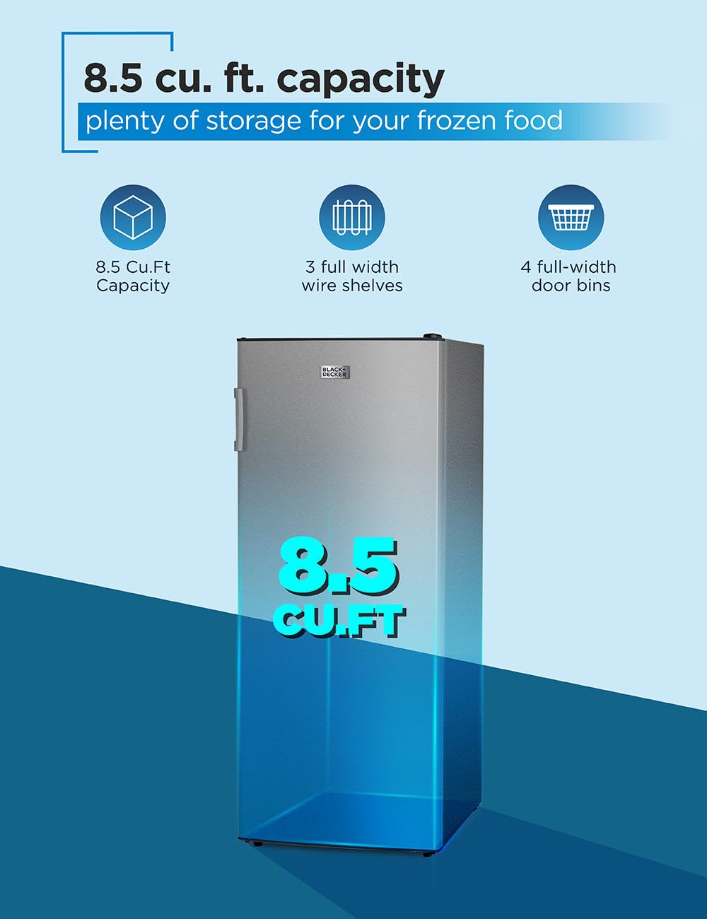 BLACK+DECKER 14 Cu. Ft. Convertible Freezer Refrigerator, Upright Freezer with Glass Shelves, ENERGY STAR rated, Frost Free, BUC1400XB, Black