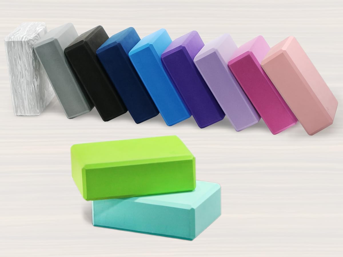 EXERZ Yoga Blocks 2pcs Gym Bricks -Comfortable Fitness Yoga Bricks, Anti-Slip, Lightweight and Travel Friendly Pilates Practice