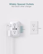 Addtam 6-Outlet Extender Surge Protector, Multi Plug Wall Outlet with 4 USB Wall Charger(PD 30W), Plug Extension Outlet with 1800J, Outlet Splitter Power Strip for Home Office, White