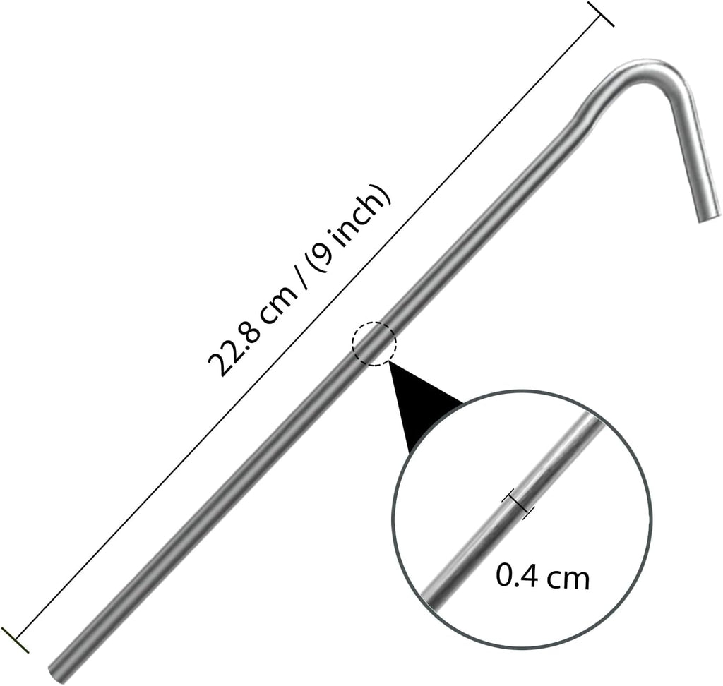 ANSIO® Tent Pegs Pack of 10 Galvanised Metal Pegs 4mm x 9inch Ground Stakes
