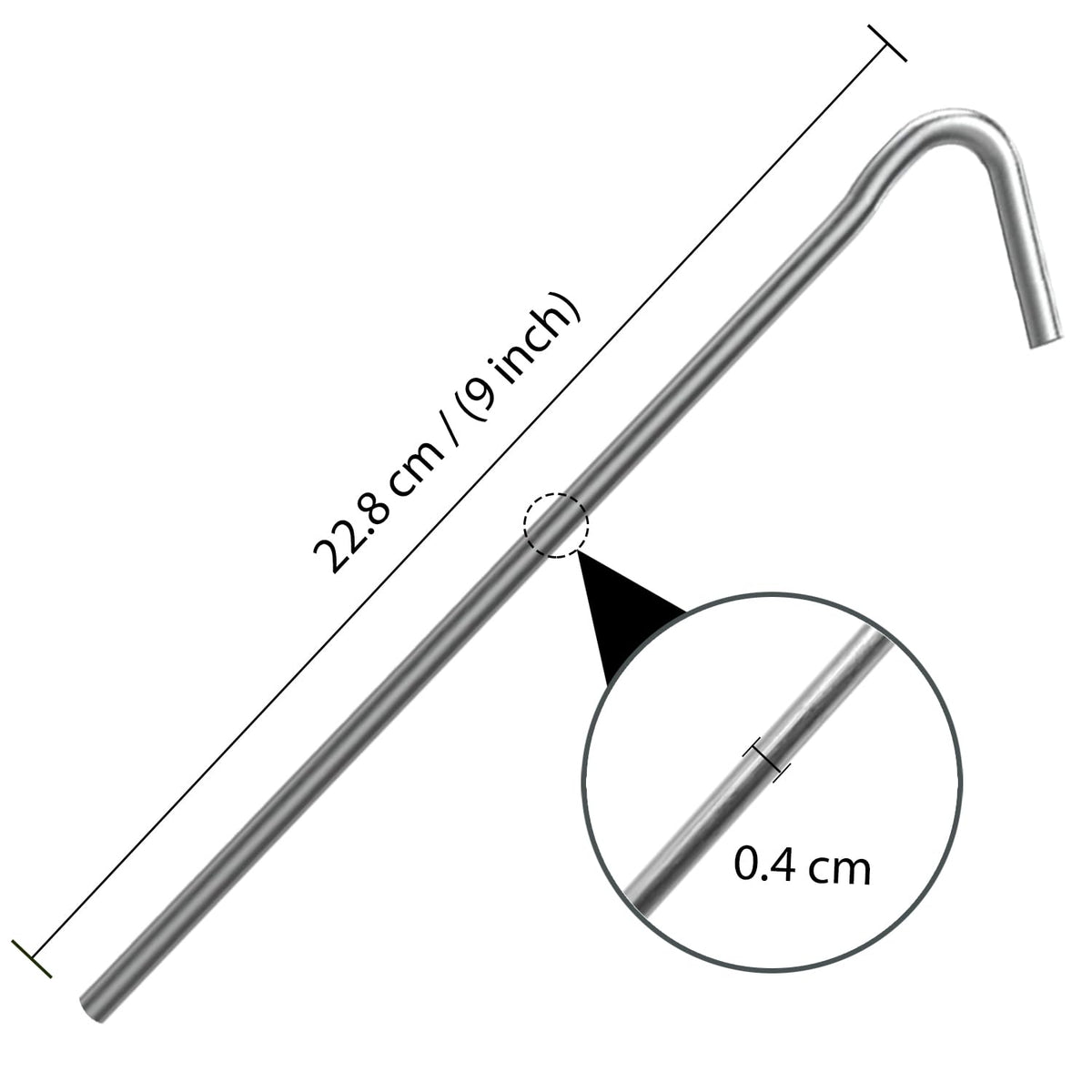 ANSIO® Tent Pegs Pack of 10 Galvanised Metal Pegs 4mm x 9inch Ground Stakes