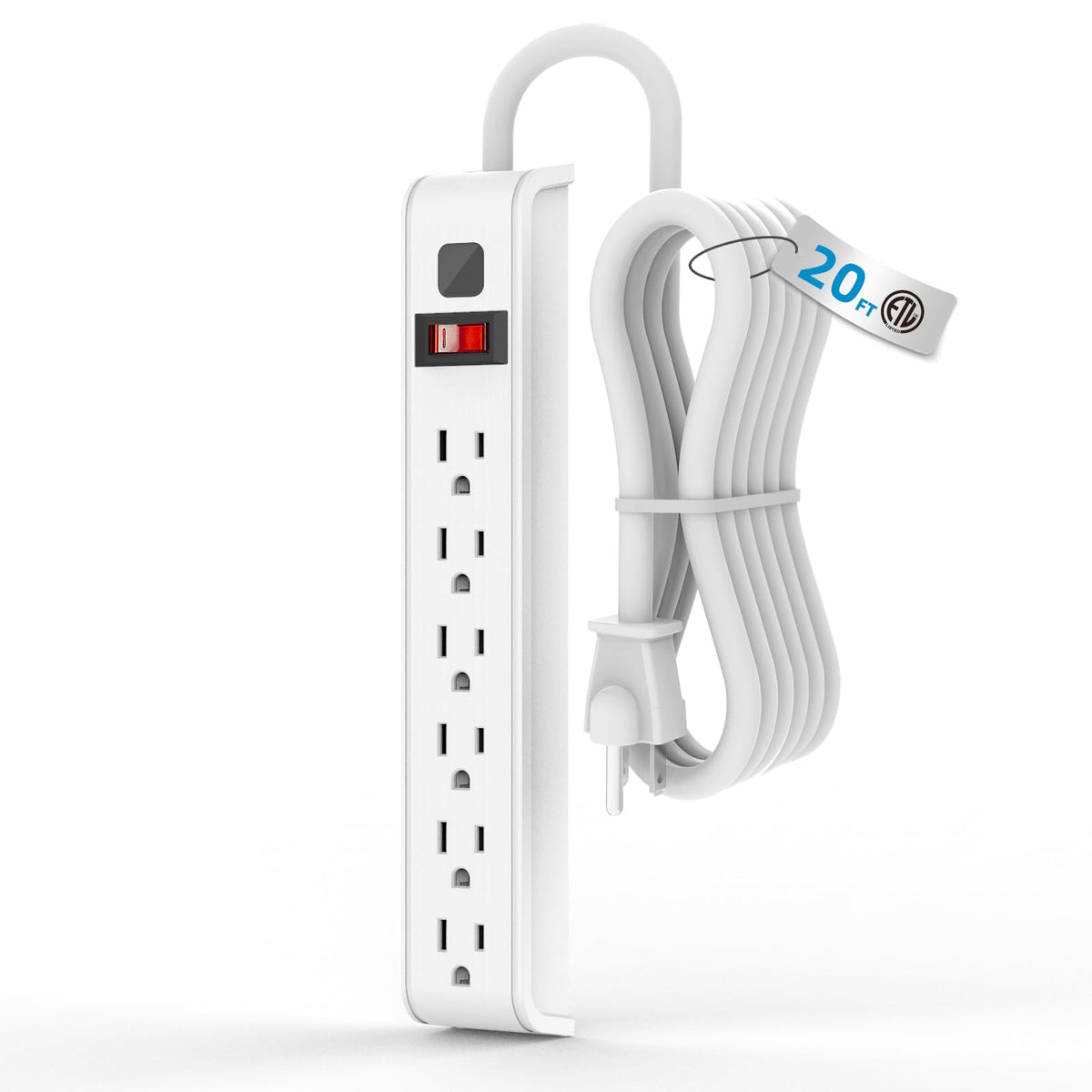 TiFFCOFiO Surge Protector Power Strip, 6 Feet Extension Cord, 600 Joules Surge Protection, Multiple Protection 6 Outlet Strip, 14 AWG Cord, 15A/1875W, ETL Listed