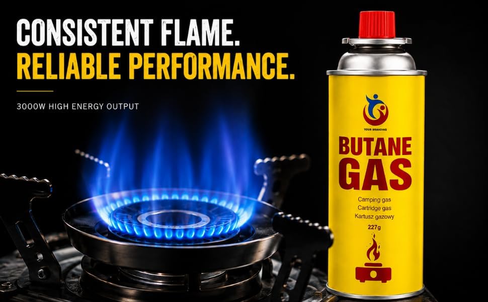 OptiProducts Butane Gas Canister 227g – Universal Fuel Cartridge for Camping Stove, BBQ Grill, Heater & Blow Torch – Safe, Lightweight Outdoor Cooking Gas Refill NEW