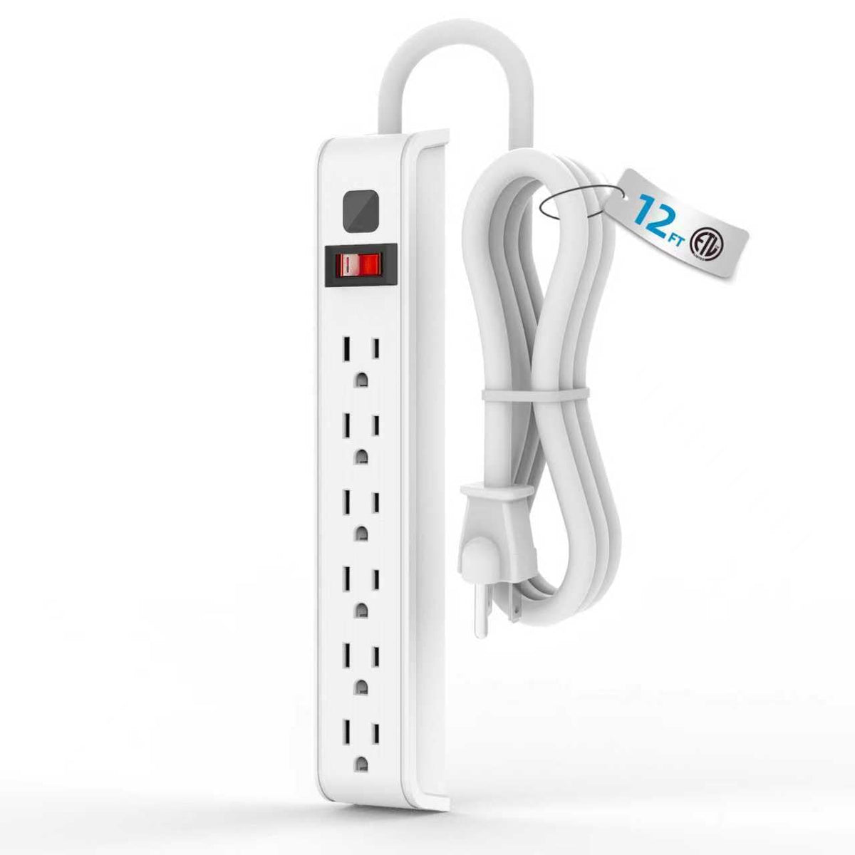 TiFFCOFiO Surge Protector Power Strip, 6 Feet Extension Cord, 600 Joules Surge Protection, Multiple Protection 6 Outlet Strip, 14 AWG Cord, 15A/1875W, ETL Listed