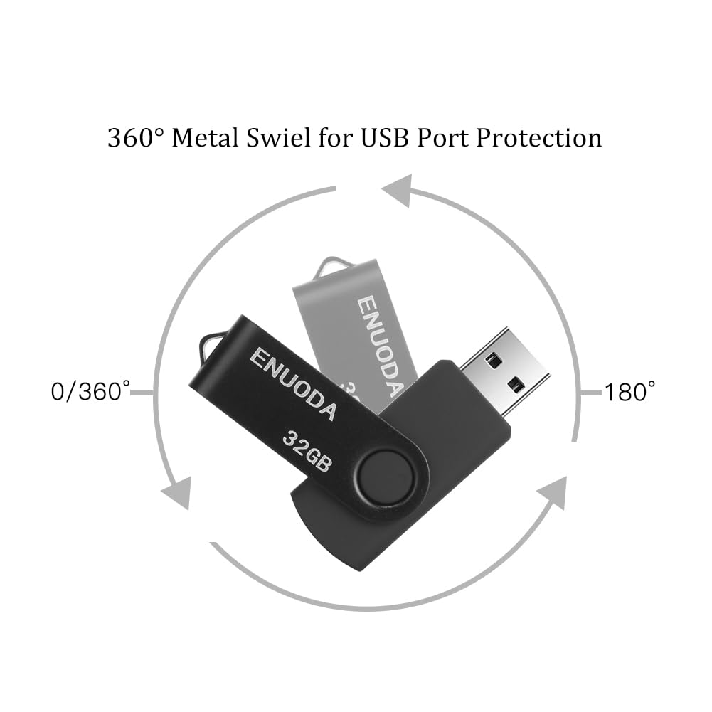 ENUODA 16GB USB Stick 1 Pack Memory Stick USB 2.0 Flash Drives Swivel Design Pen Drive for Data Storage Thumb Drive with LED Light (Black)
